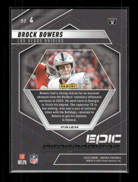 Brock Bowers - 2025 Mosaic Football - Orange Fluorescent Epic Performers