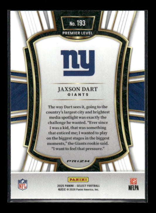 Jaxson Dart - 2025 Select Football - Premier Green & Yellow Shock - Rookie