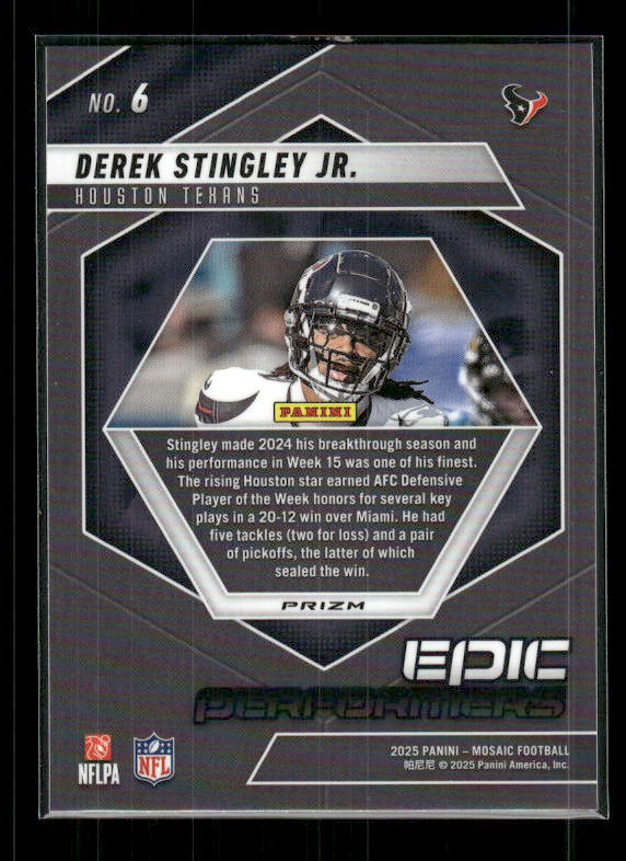 Derek Stingley Jr. - 2025 Mosaic Football - Green Mosaic Epic Performers