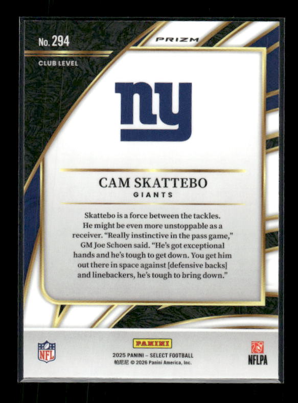 Cam Skattebo - 2025 Select Football - Club Black & Green Shock - Rookie