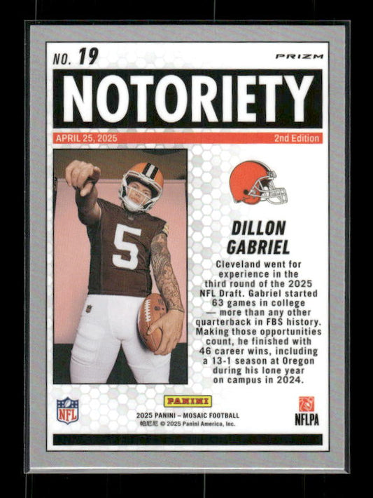 Dillon Gabriel - 2025 Mosaic Football - Orange Fluorescent Notoriety - Rookie