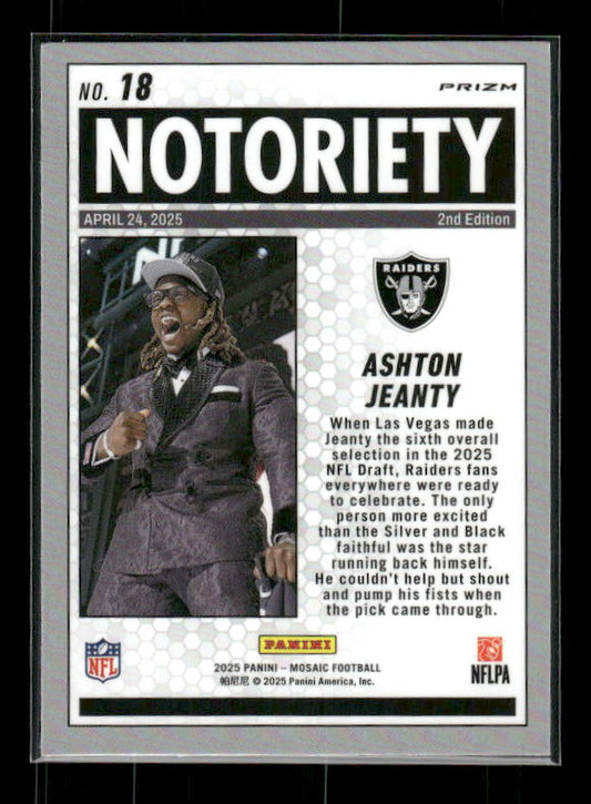 Ashton Jeanty - 2025 Mosaic Football - Orange Fluorescent Notoriety - Rookie