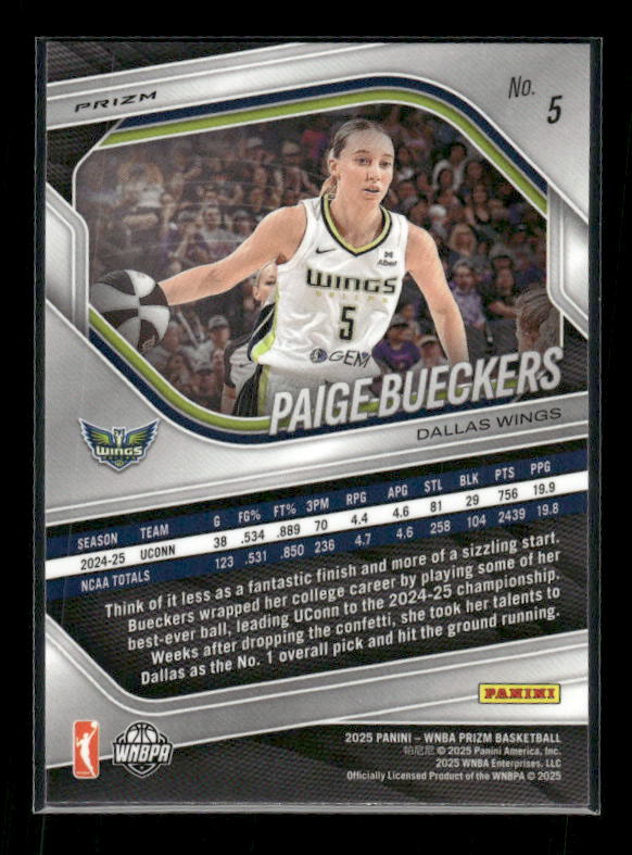 Paige Bueckers - 2025 Prizm WNBA - Silver Prizm - Rookie