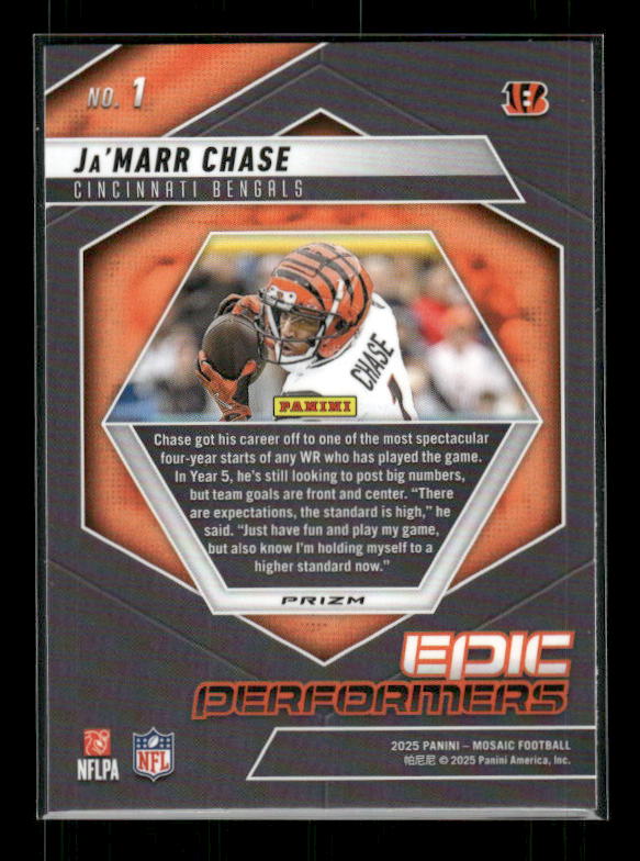 Ja'Marr Chase - 2025 Mosaic Football - Orange Fluorescent Epic Performers