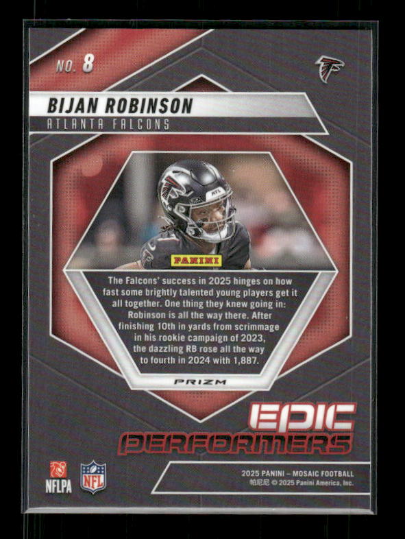 Bijan Robinson - 2025 Mosaic Football - Orange Fluorescent Epic Performers