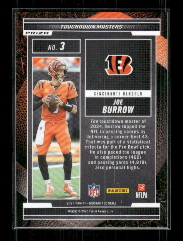 Joe Burrow - 2025 Mosaic Football - Orange Fluorescent Touchdown Masters
