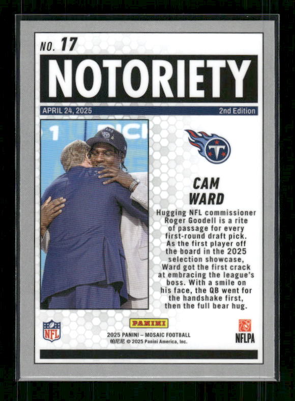 Cam Ward - 2025 Mosaic Football - Notoriety - Rookie