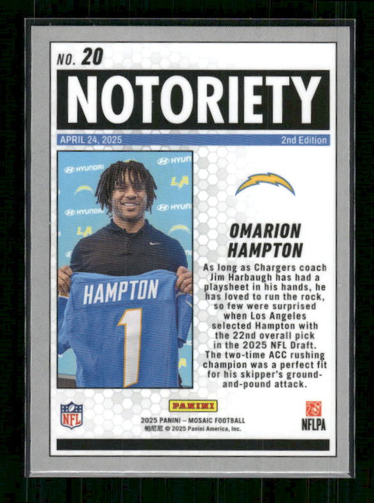 Omarion Hampton - 2025 Mosaic Football - Notoriety - Rookie