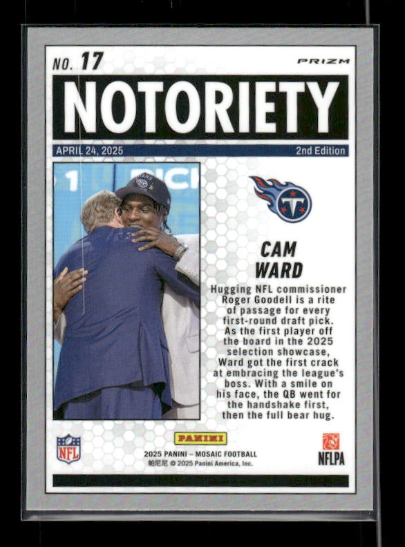 Cam Ward - 2025 Mosaic Football - Green Mosaic Notoriety - Rookie