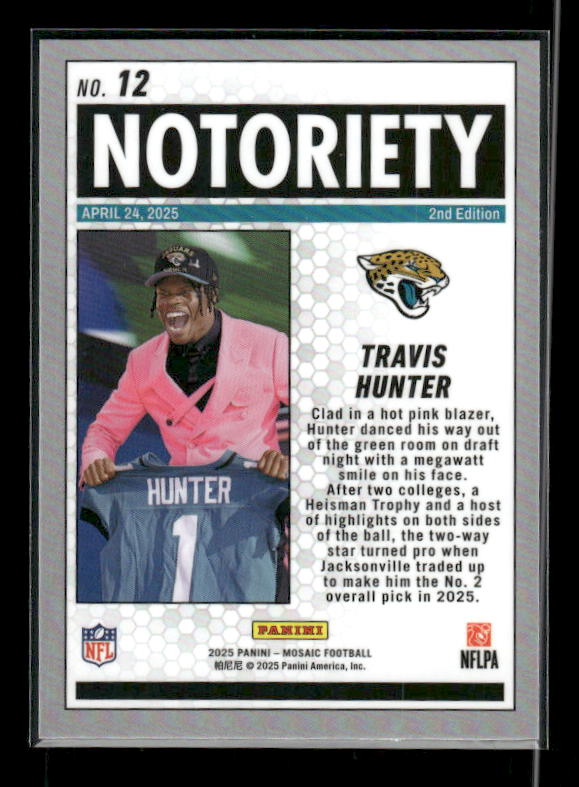 Travis Hunter - 2025 Mosaic Football - Notoriety - Rookie