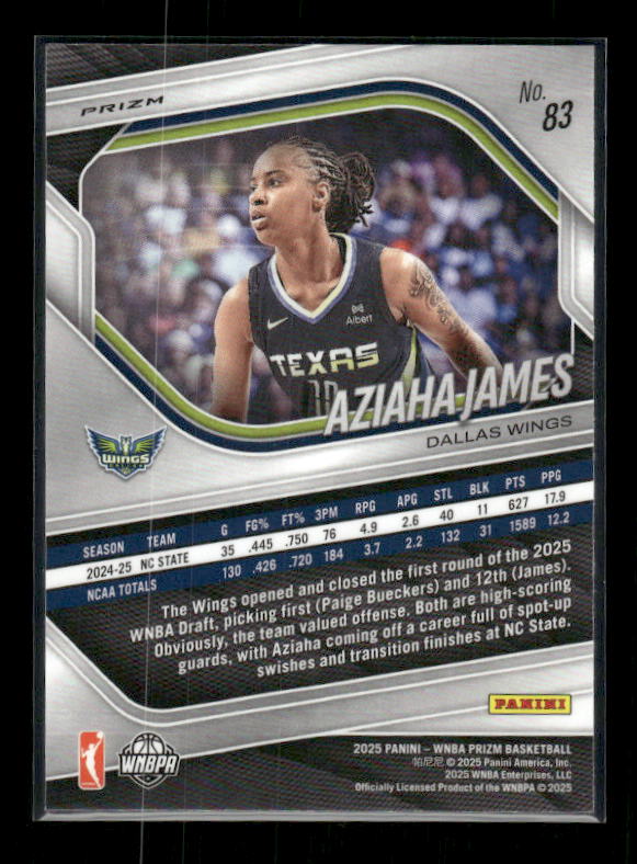 Aziaha James - 2025 Prizm WNBA - Silver Prizm - Rookie