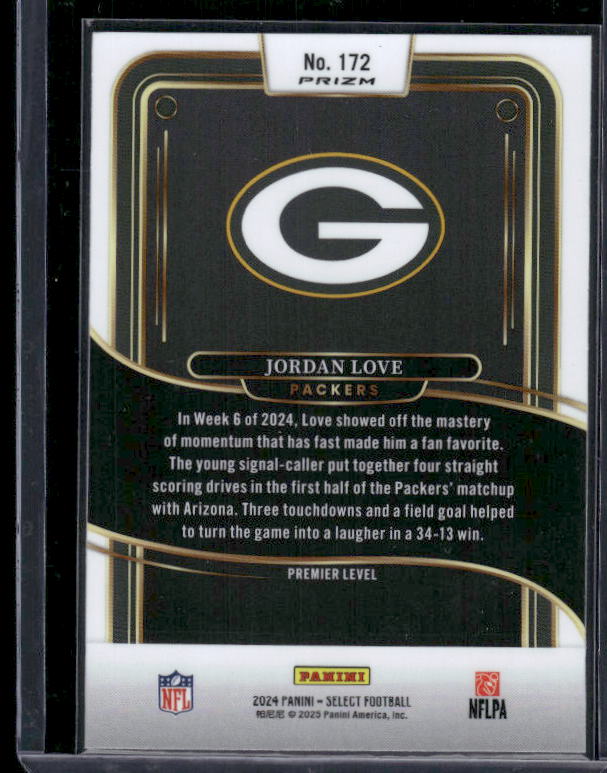 Jordan Love - 2024 Select Football - Green / Yellow Shock - Premier Level