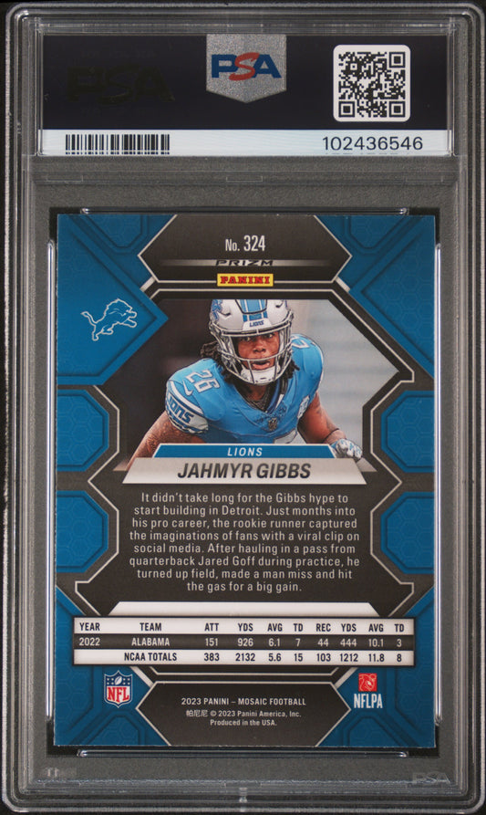 Jahmyr Gibbs - 2023 Mosaic Football - Reactive Blue - Rookie - PSA 9
