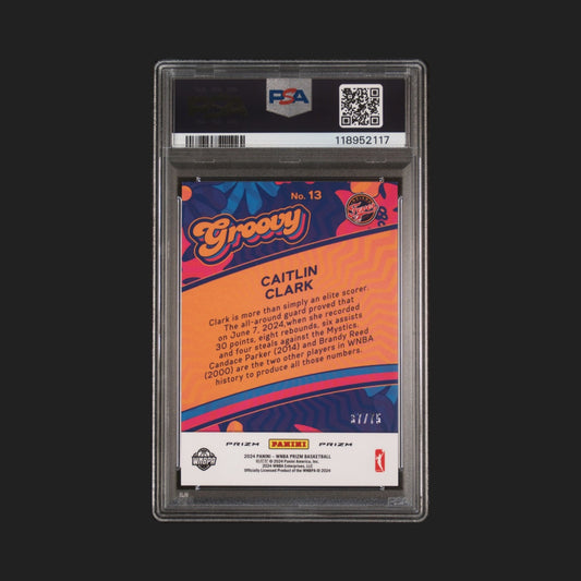 Caitlin Clark - 2024 Panini Prizm WNBA - Groovy Orange Pulsar /75 - Rookie - PSA 9