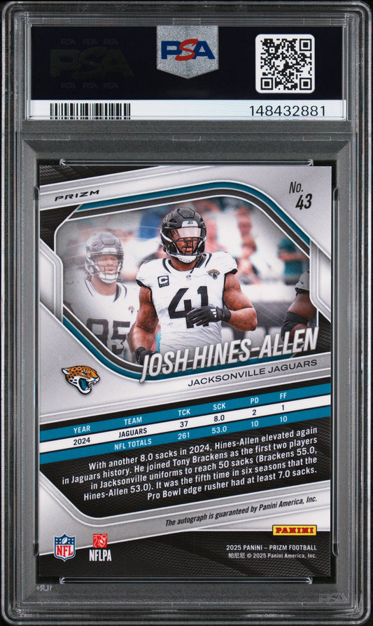 2025 Panini Prizm #43 Josh Hines-Allen Silver Prizm Auto PSA 10 Pop 1