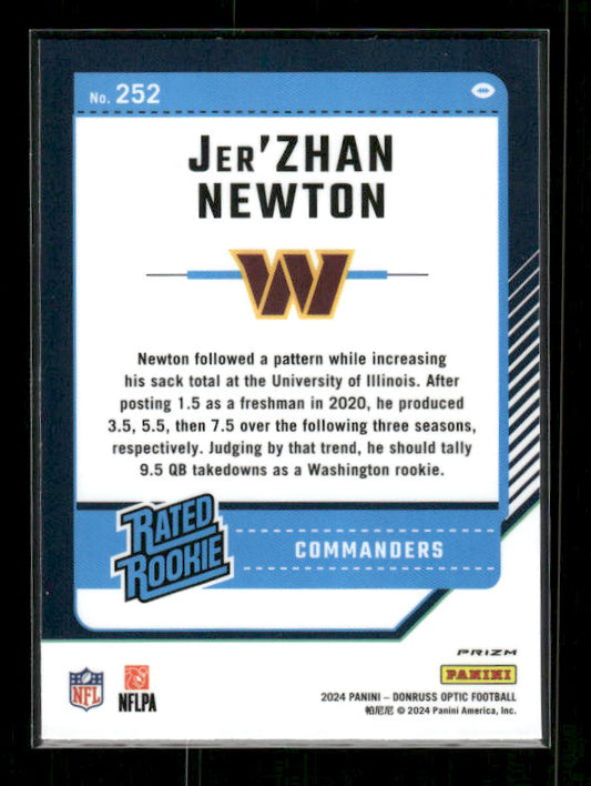 Jer'Zhan Newton - 2024 Donruss Optic - Green Velocity - Rated Rookie