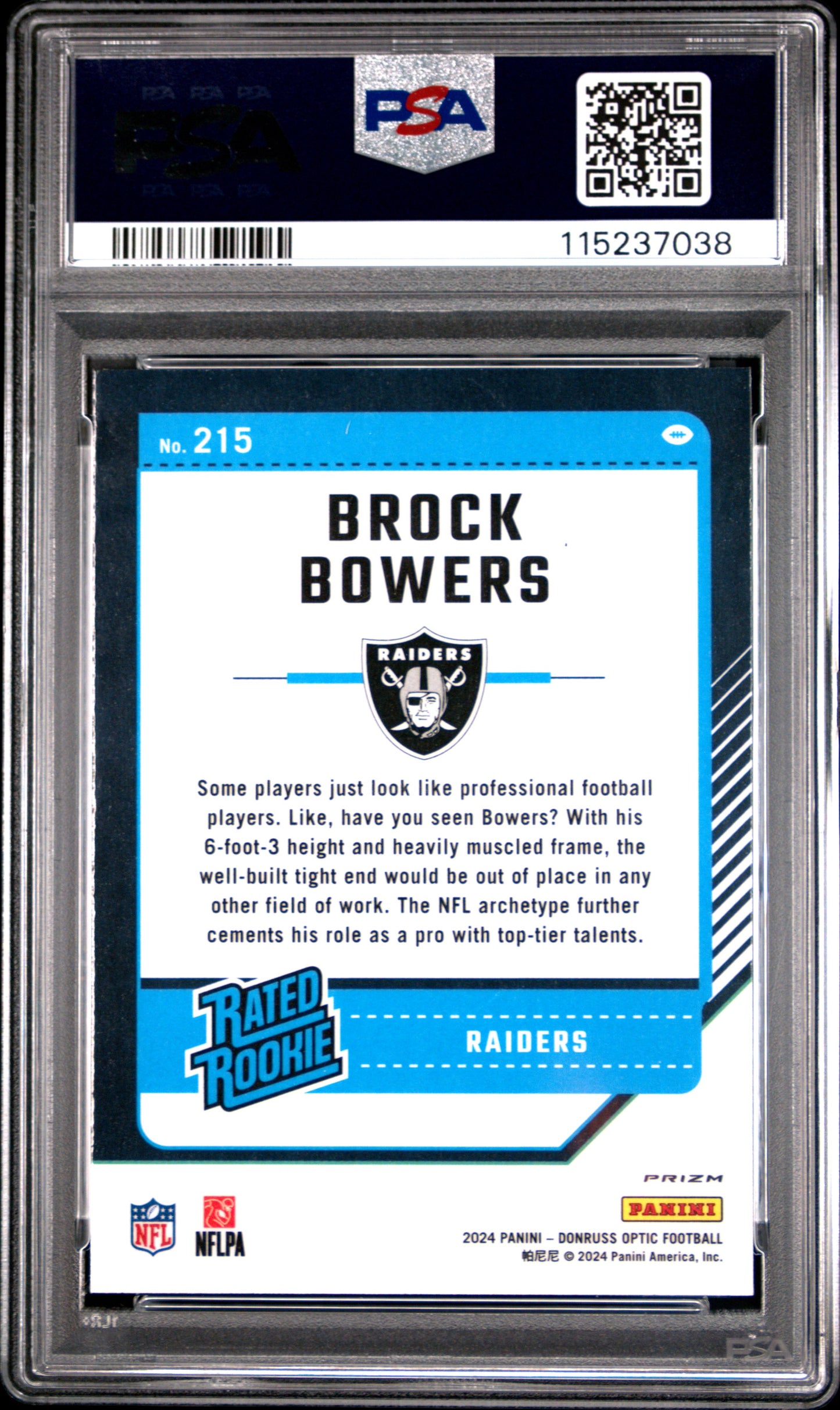 2024 Panini Donruss Optic #215 Brock Bowers Teal Velocity PSA 9