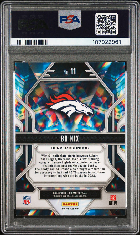 2024 Panini Prizm Prizmatic #11 Bo Nix Prizmatic-Silver Prizm PSA 9
