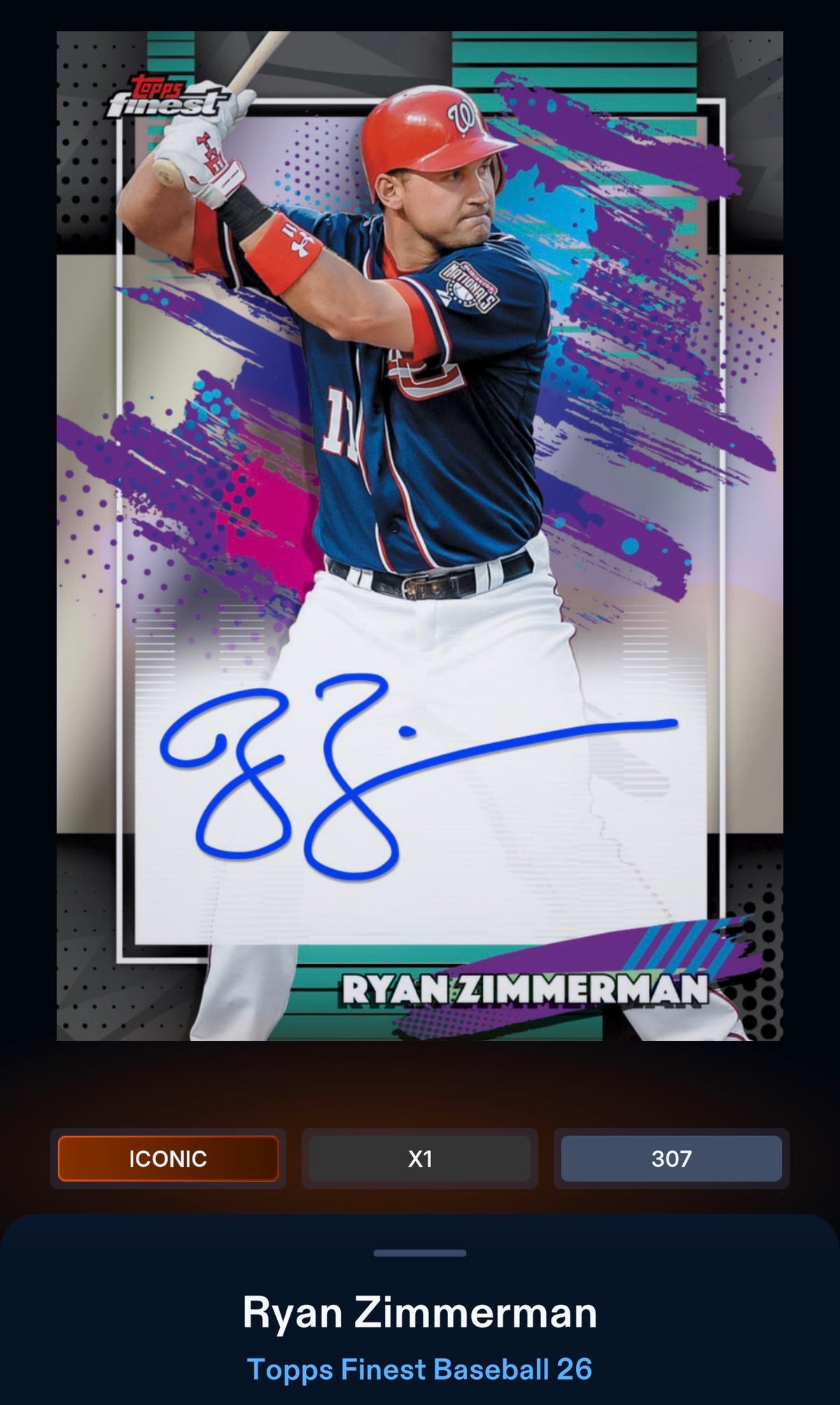 Topps BUNT Digital Card – Ryan Zimmerman – Series 1 - Refractor Finest Signature | Iconic