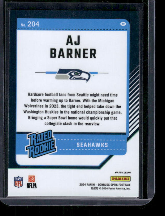 AJ Barner - 2024 Donruss Optic - Green Velocity - Rated Rookie
