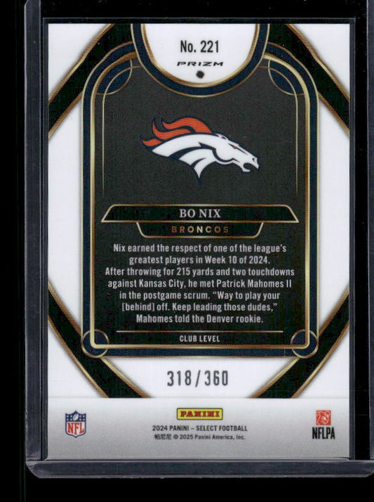 Bo Nix - 2024 Select Football - Purple Shock /360 - Club Level - Rookie