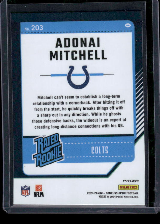 Adonai Mitchell - 2024 Donruss Optic - Blue Sparkle - Rated Rookie