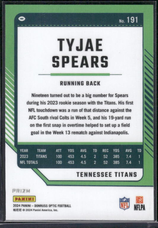 Tyjae Spears - 2024 Donruss Optic - Stars SSP