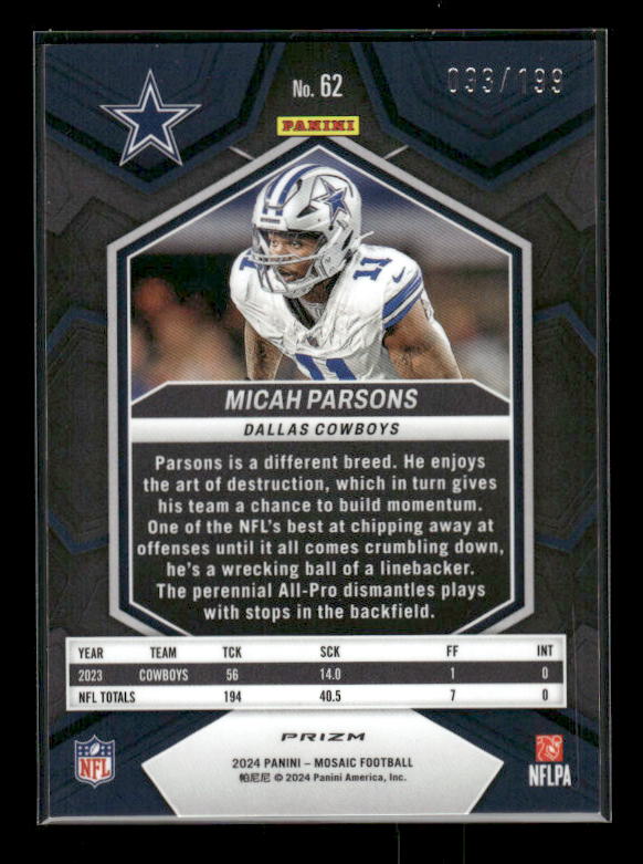 Micah Parsons - 2024 Mosaic Football - Orange /199