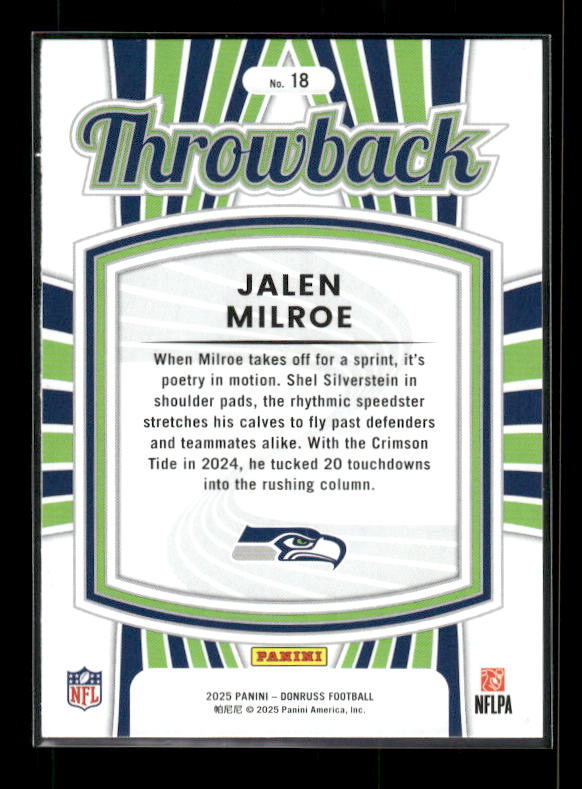 Jalen Milroe - 2025 Donruss Football - Throwback - Rated Rookie