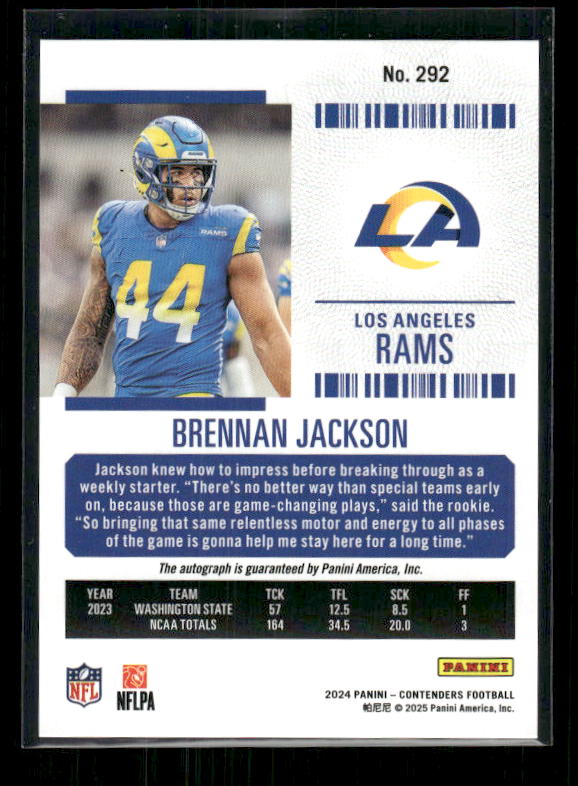 Brennan Jackson - 2024 Contenders Football - Divisional Ticket Auto /99