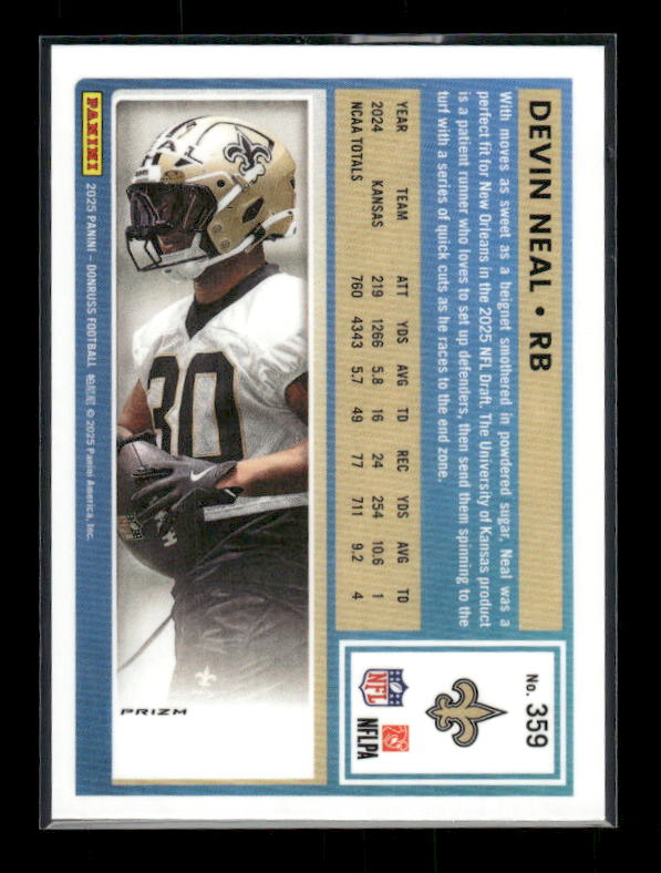 Devin Neal - 2025 Donruss Football - Optic Preview Red Pandora - Rated Rookie