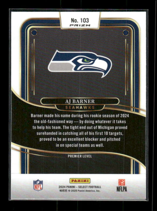 AJ Barner - 2024 Select Football - Green & Yellow Shock - Premier Level - Rookie