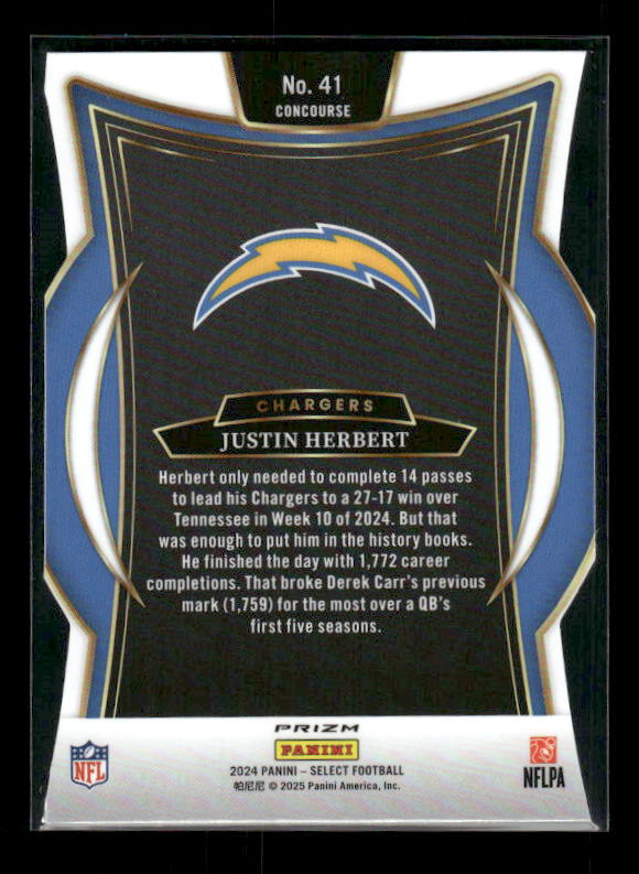 Justin Herbert - 2024 Select Football - Silver Die Cut - Concourse