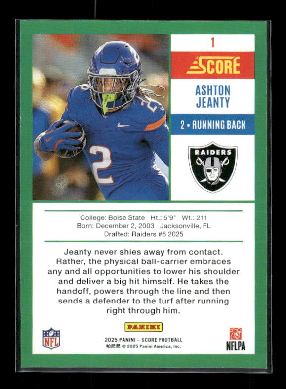 Ashton Jeanty - 2025 Score Football - Anniversary Rookies