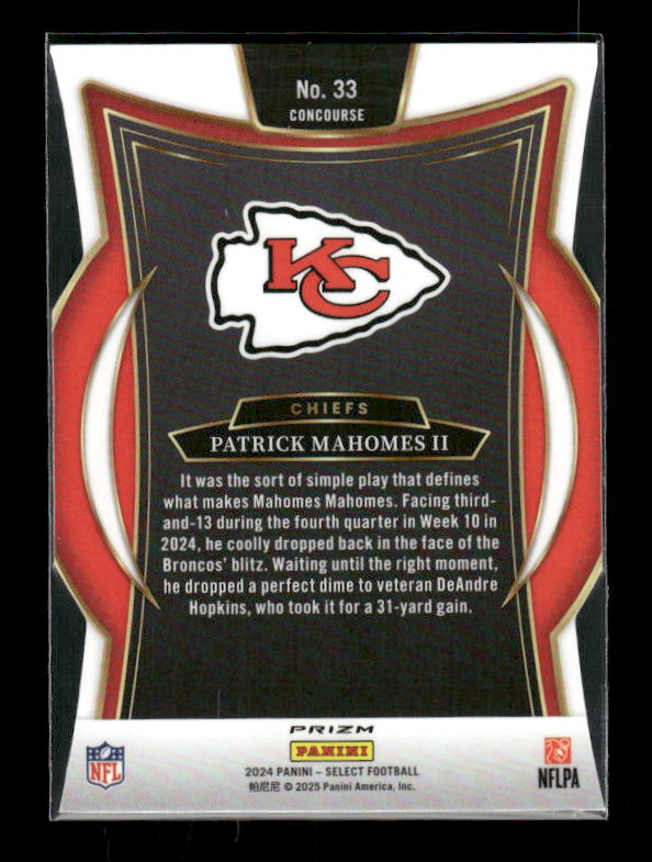 Patrick Mahomes - 2024 Select Football - Silver Die Cut - Concourse
