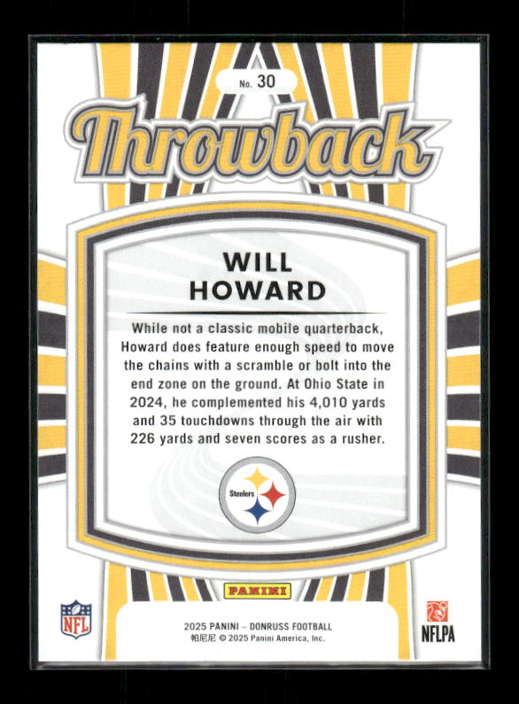 Will Howard - 2025 Donruss Football - Throwback - Rated Rookie