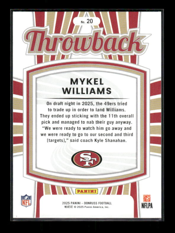 Mykel Williams - 2025 Donruss Football - Throwback - Rated Rookie