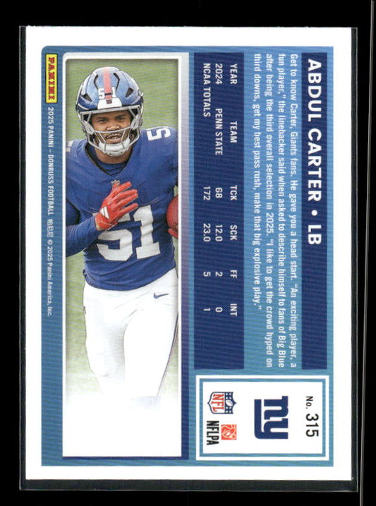 Abdul Carter - 2025 Donruss Football - Rated Rookie