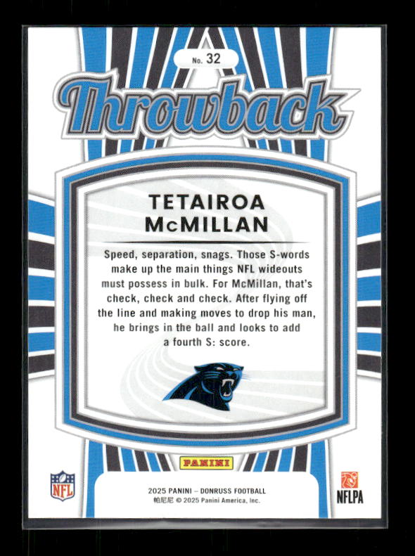 Tetairoa McMillan - 2025 Donruss Football - Throwback - Rated Rookie