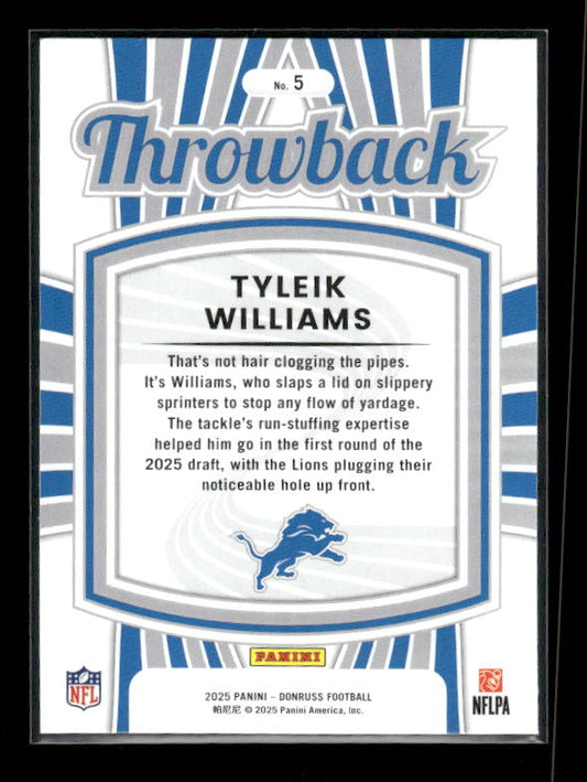 Tyleik Williams - 2025 Donruss Football - Throwback - Rated Rookie
