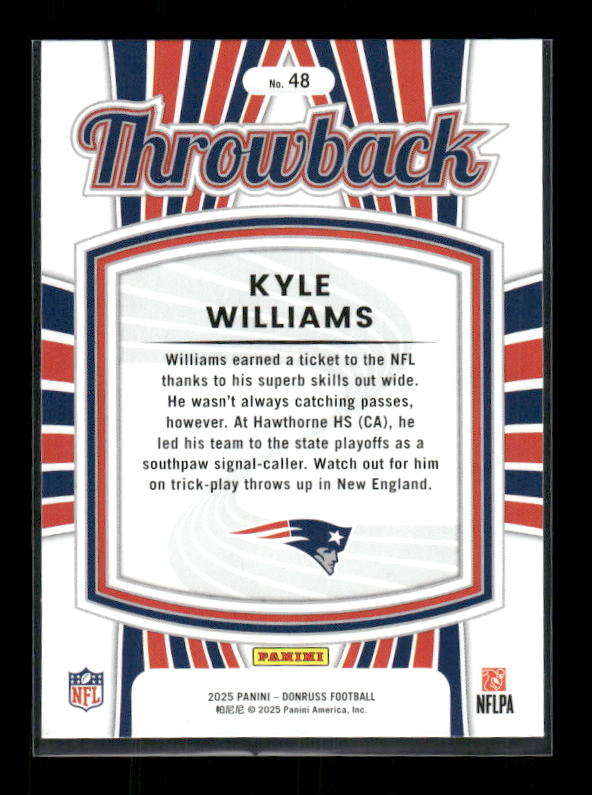 Kyle Williams - 2025 Donruss Football - Throwback - Rated Rookie
