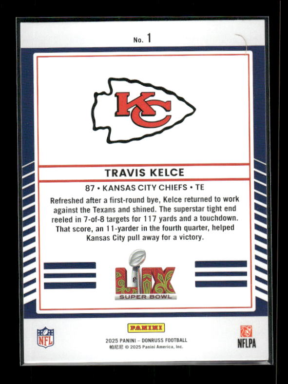 Travis Kelce - 2025 Donruss Football - Road To Super Bowl