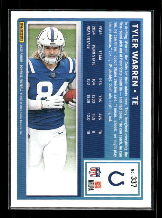 Tyler Warren - 2025 Donruss Football - Purple Press Proof - Rated Rookie