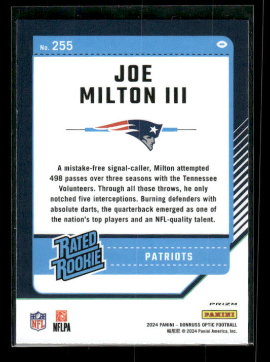 Joe Milton III - 2024 Donruss Optic - Pink - Rated Rookie