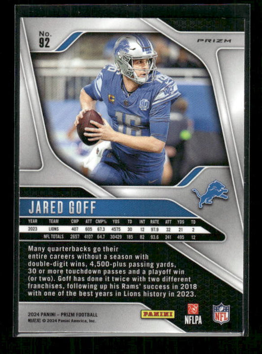 Jared Goff - 2024 Panini Prizm - Neon Green Pulsar