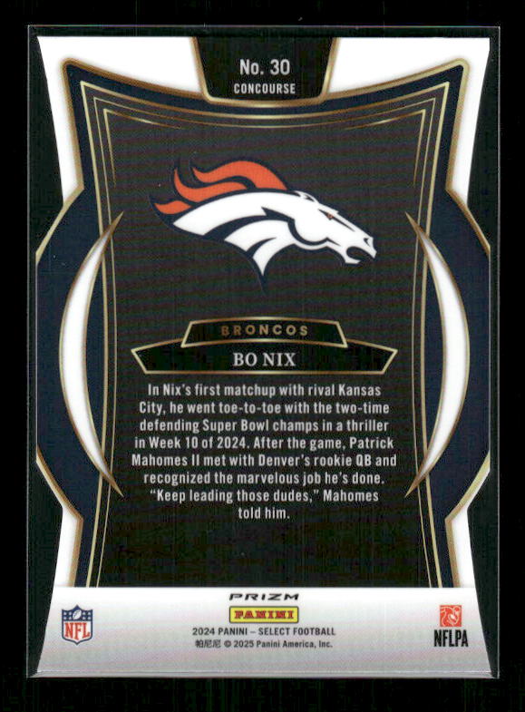 Bo Nix - 2024 Select Football - Silver Die Cut - Rookie