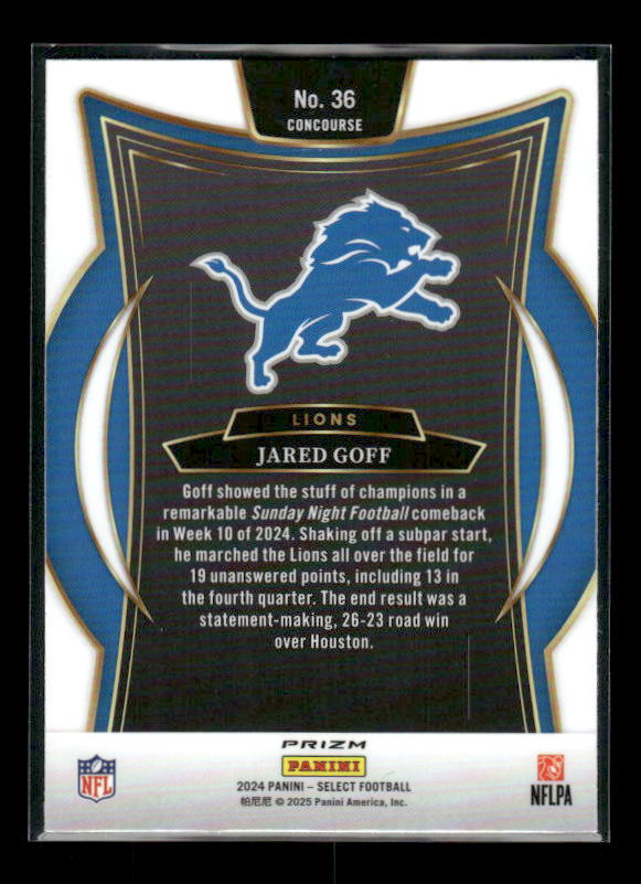 Jared Goff - 2024 Select Football - Green / Yellow Shock - Concourse