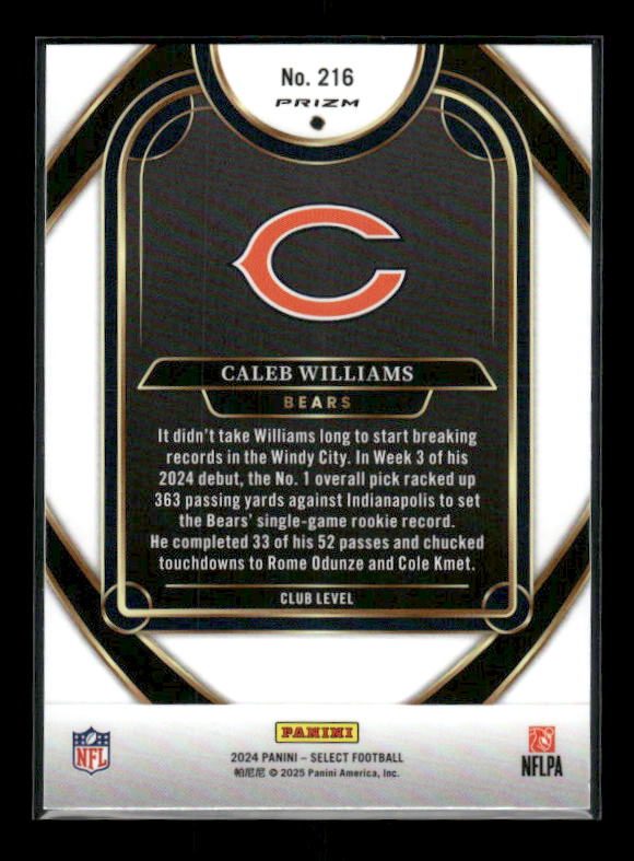 Caleb Williams - 2024 Select Football - Red / Blue Shock - Club Level - Rookie