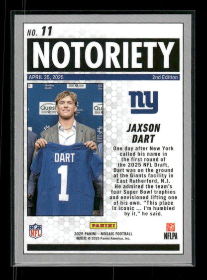 Jaxson Dart - 2025 Mosaic Football - Notoriety - Rookie