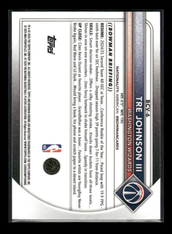 Tre Johnson III - 2025-26 Bowman Basketball - Wave /399 - Rookie